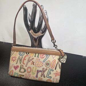 Dooney Bourke Vintage Y2K Scribble Multicolor Wristlet All over Print Beige Alph